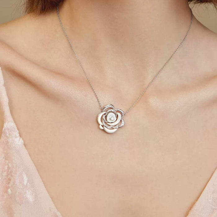 Cosima White Rose Mother-of-Pearl Floral Necklace