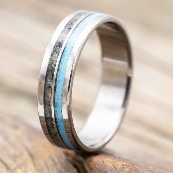 "COSMO" - MOONSTONE & TURQUOISE WEDDING BAND-Staghead Designs