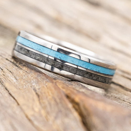 "COSMO" - MOONSTONE & TURQUOISE WEDDING BAND-Staghead Designs