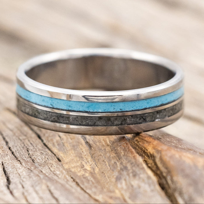 "COSMO" - MOONSTONE & TURQUOISE WEDDING BAND-Staghead Designs