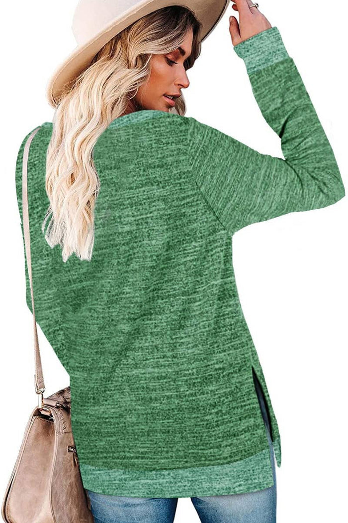 Crew Neck Long Sleeved Top with Side Slit