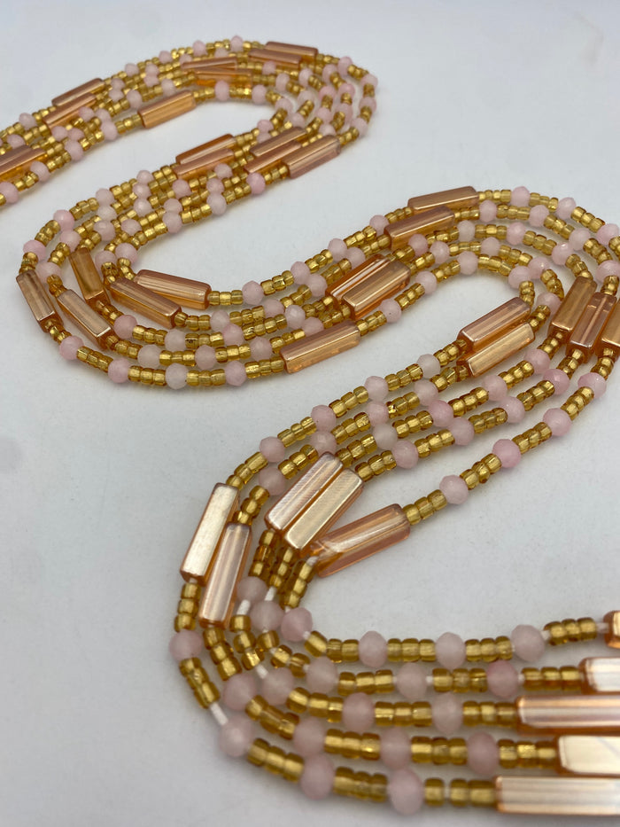 Crystal WaistBead | light Pink and Rose Gold Crystal Waist Bead | Body Jewelry| Tie On | 45” -50”
