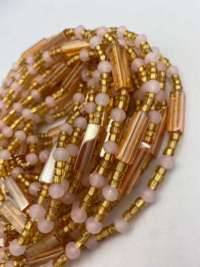 Crystal WaistBead | light Pink and Rose Gold Crystal Waist Bead | Body Jewelry| Tie On | 45” -50”