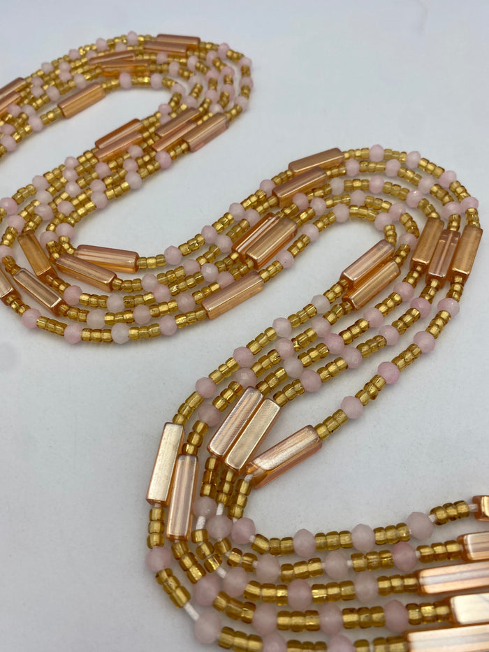 Crystal WaistBead | light Pink and Rose Gold Crystal Waist Bead | Body Jewelry| Tie On | 45” -50”