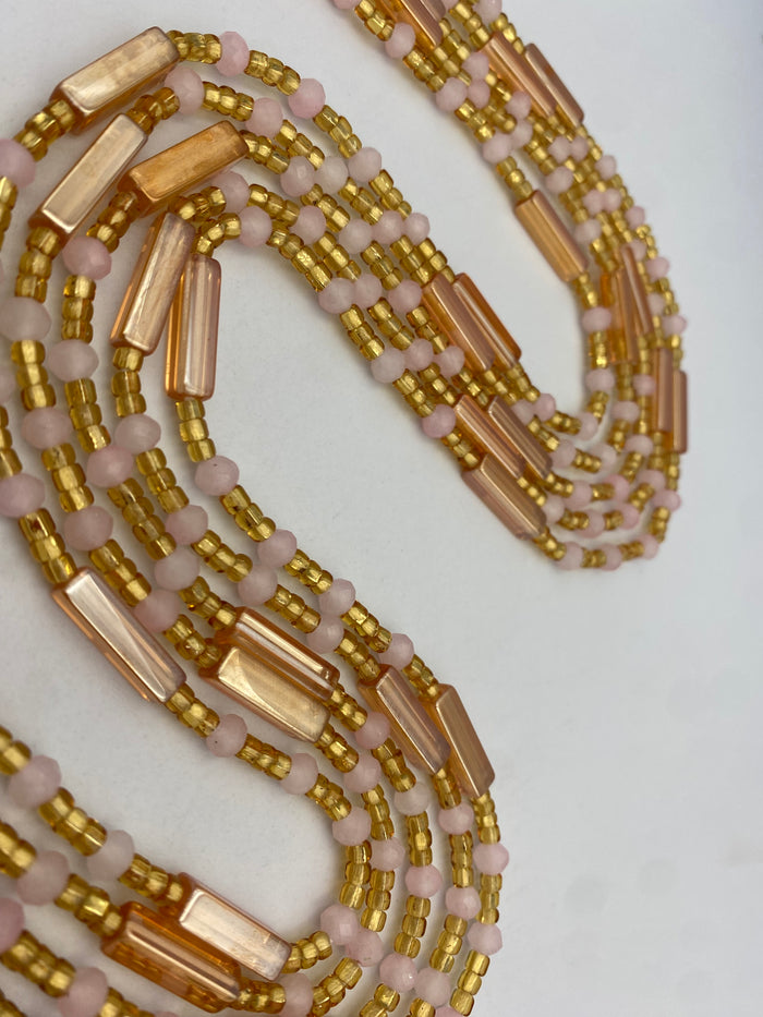 Crystal WaistBead | light Pink and Rose Gold Crystal Waist Bead | Body Jewelry| Tie On | 45” -50”