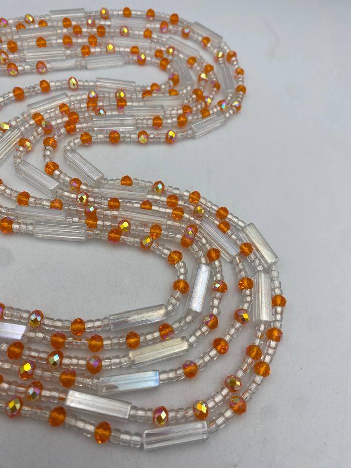 Crystal WaistBead | Silver and orange Crystal Waist Bead | Body Jewelry| Tie On | 45” -50”