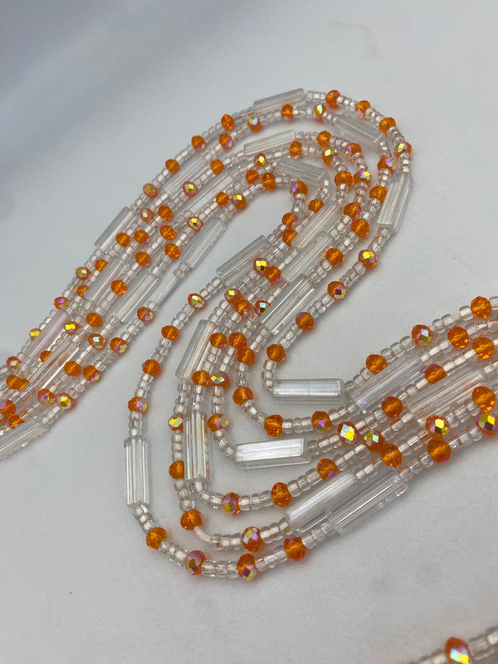 Crystal WaistBead | Silver and orange Crystal Waist Bead | Body Jewelry| Tie On | 45” -50”