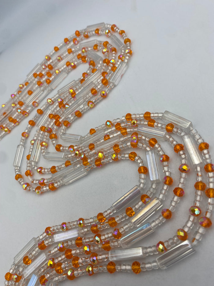 Crystal WaistBead | Silver and orange Crystal Waist Bead | Body Jewelry| Tie On | 45” -50”