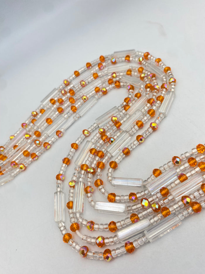 Crystal WaistBead | Silver and orange Crystal Waist Bead | Body Jewelry| Tie On | 45” -50”