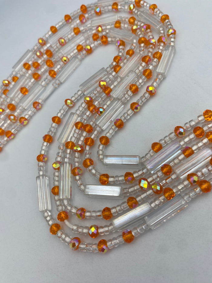 Crystal WaistBead | Silver and orange Crystal Waist Bead | Body Jewelry| Tie On | 45” -50”
