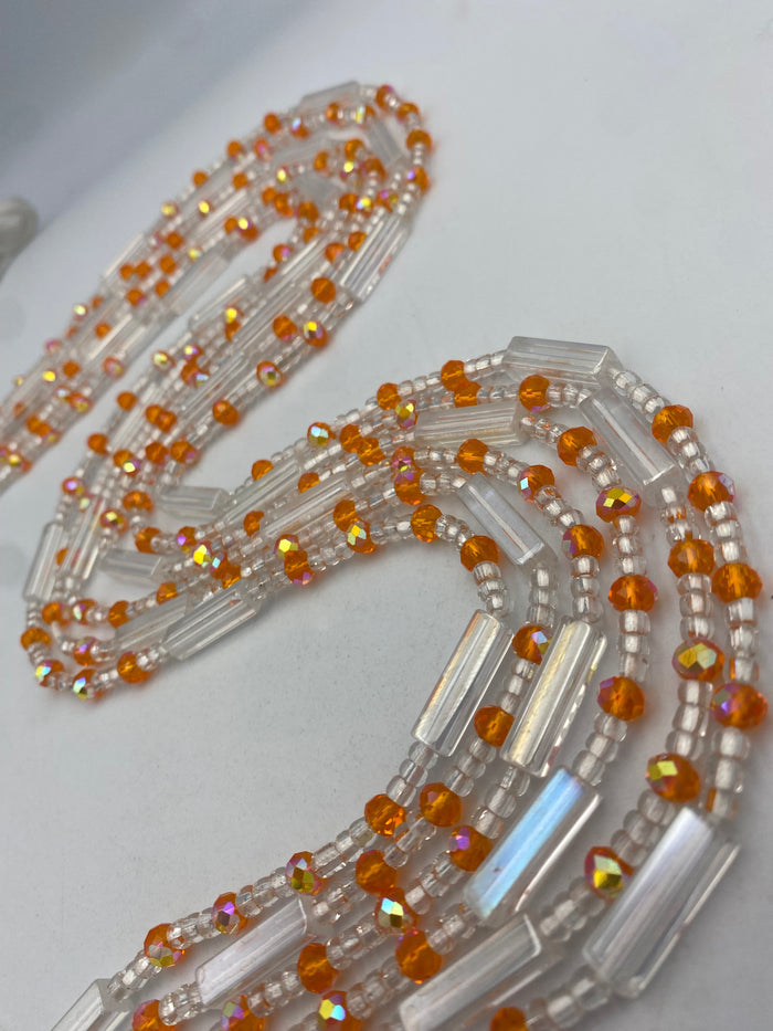 Crystal WaistBead | Silver and orange Crystal Waist Bead | Body Jewelry| Tie On | 45” -50”