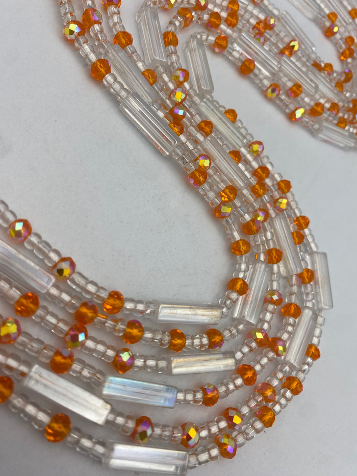 Crystal WaistBead | Silver and orange Crystal Waist Bead | Body Jewelry| Tie On | 45” -50”