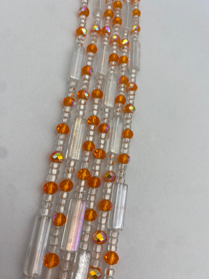 Crystal WaistBead | Silver and orange Crystal Waist Bead | Body Jewelry| Tie On | 45” -50”