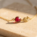 Custom birthstone necklace with engraved initial charm gold personalized mom necklace