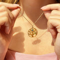 Custom birthstone mom necklace shown on model, personalized family tree necklace with colorful birthstones, tree of life pendant necklace for mom, meaningful mother necklace gift, custom birthstone jewelry for women, family birthstone necklace in sterling silver, yellow gold, or rose gold, sentimental Mother’s Day gift for mom, grandma necklace alternative, personalized family jewelry, keepsake necklace for mom with children’s birthstones