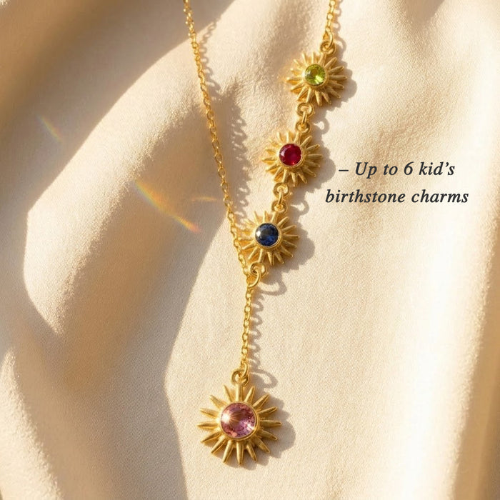 Birthstone sun necklace for mom layered lariat style jewelry gift for her