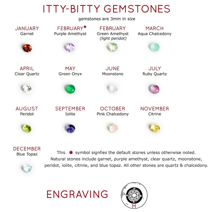 Gemstone options for pendants -Garnet, Purple and Green Amethyst, Aqua Chalcedony, Clear Quartz, Green Onyx, Moonstone, Ruby, Peridot, Iolite, Pink Chalcedony, Citrine, Blue Topaz. Optional Engraving for Custom Initial on the bottom of pendant
