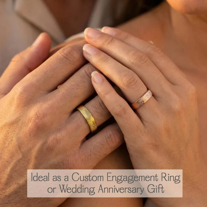 Personalized 4mm engraved ring worn as a custom band for wedding, anniversary, or meaningful gift.