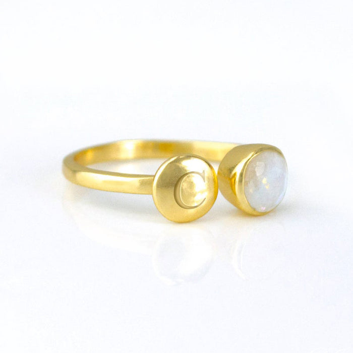 Custom Initial Adjustable Rainbow Moonstone Ring, June Birthstone