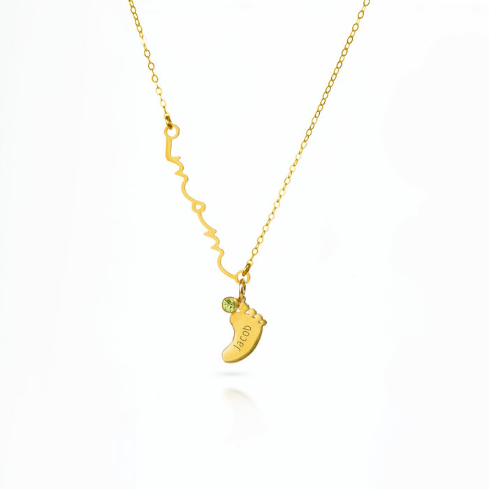 Custom Mom Nameplate Necklace with Footprint Charms