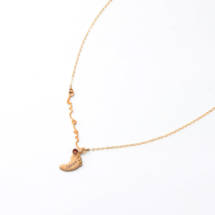 Custom Mom Nameplate Necklace with Footprint Charms