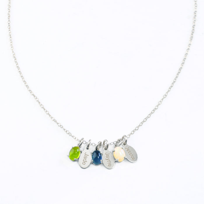 Custom Mother's Necklace with Prong Set Cabochon & Name Charms