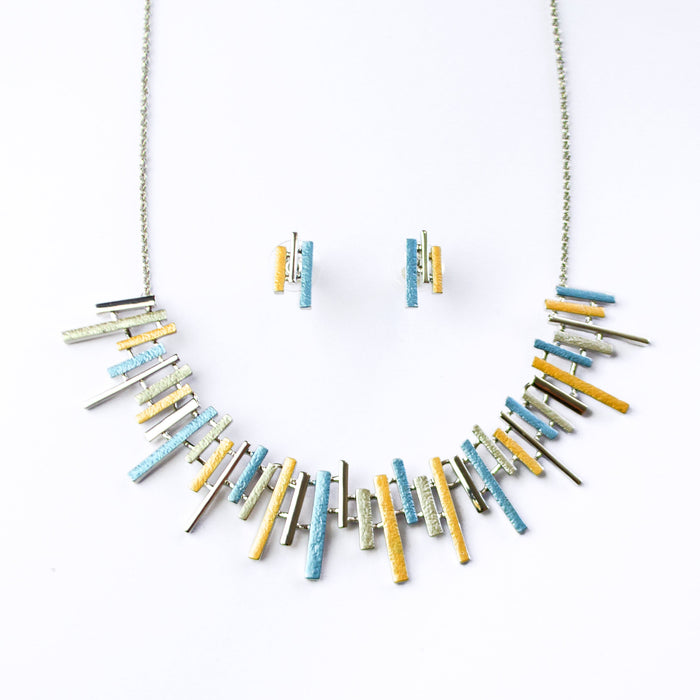 Custom Sun Ray Jewelry Set, Boho Style Statement Necklace and Earrings, Gold, Rose Gold, Silver, Boho Abstract Geometric Lines Jewelry Gift for Women