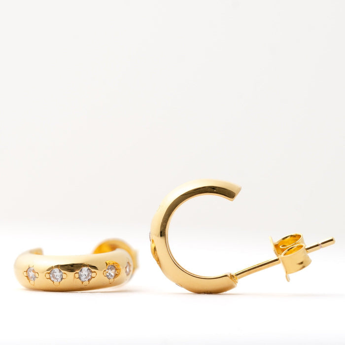 CZ Studded Open Back Huggie Hoop