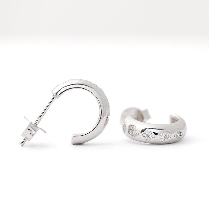 CZ Studded Open Back Huggie Hoop