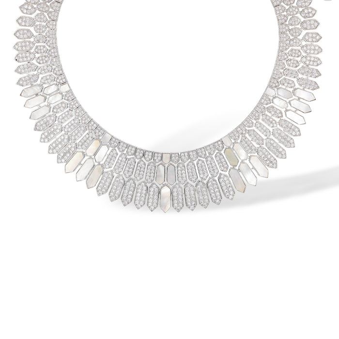 Daglina White Shield Mother-of Pearl Earrings & Necklace Set