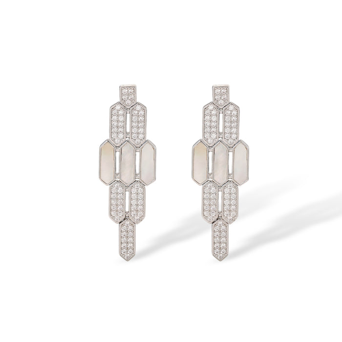 Daglina White Shield Mother-of Pearl Earrings & Necklace Set