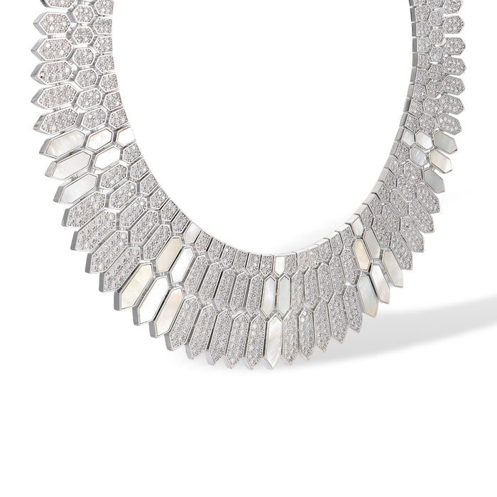 Daglina White Shield Mother-of Pearl Earrings & Necklace Set