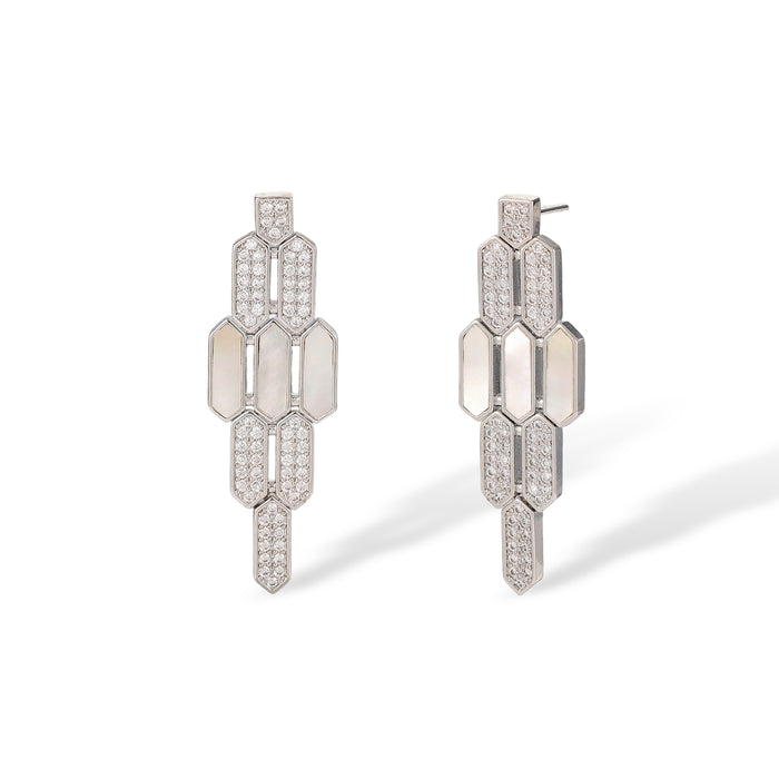 Daglina White Shield Mother-of Pearl Earrings & Necklace Set