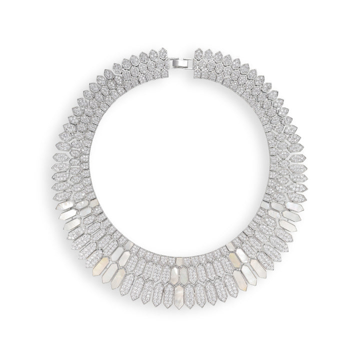 Daglina White Shield Mother-of Pearl Earrings & Necklace Set