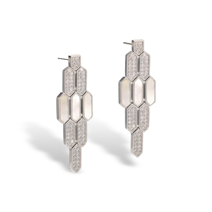 Daglina White Shield Mother-of Pearl Earrings & Necklace Set