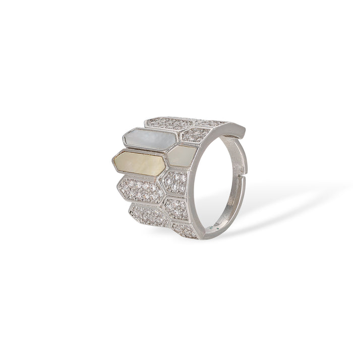 Daglina White Shield Mother-of Pearl Open Ring