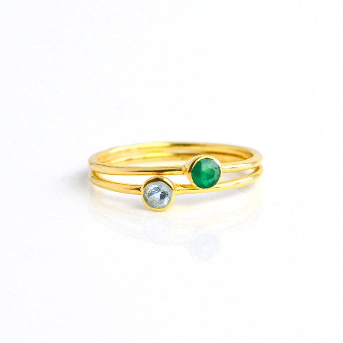 green onyx and blue topaz birthstones on vermeil gold plated rings tiny round ring combo dainty ring set