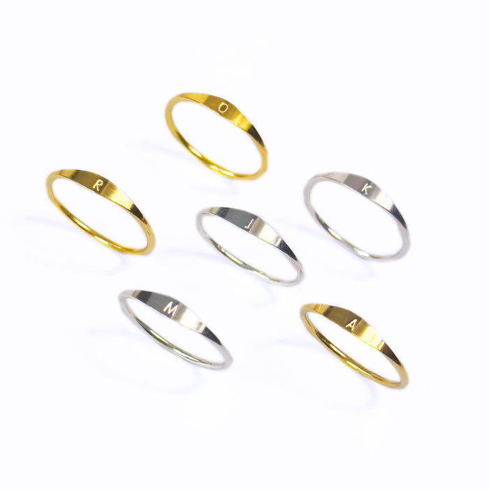 Dainty Custom Initial Shield Ring, Personalized Gold Filled or Sterling Silver Stacking Rings for Women, Letter Rings for Her, Birthday Gift for Her