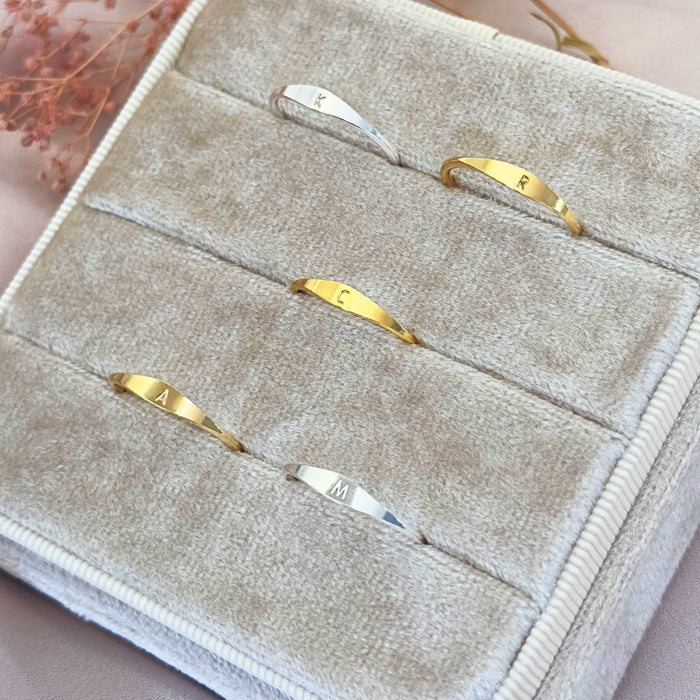Dainty Custom Initial Shield Ring, Personalized Gold Filled or Sterling Silver Stacking Rings for Women, Letter Rings for Her, Birthday Gift for Her
