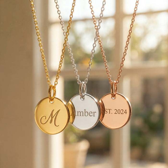 Dainty Initial Disc Necklace, Personalized Initial Necklace for Women, Sterling Silver or Gold Filled Jewelry for Her, Engraved Mother's Day Jewelry