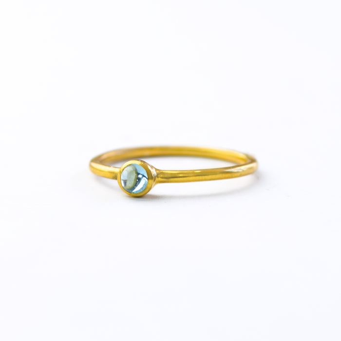 Dainty Stackable Blue Topaz Cabochon Ring : December Birthstone