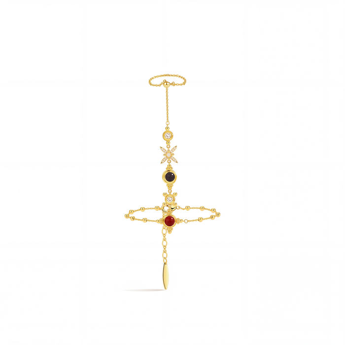 Dalmace 24K Gold Starburst Round Linked Finger Bracelet