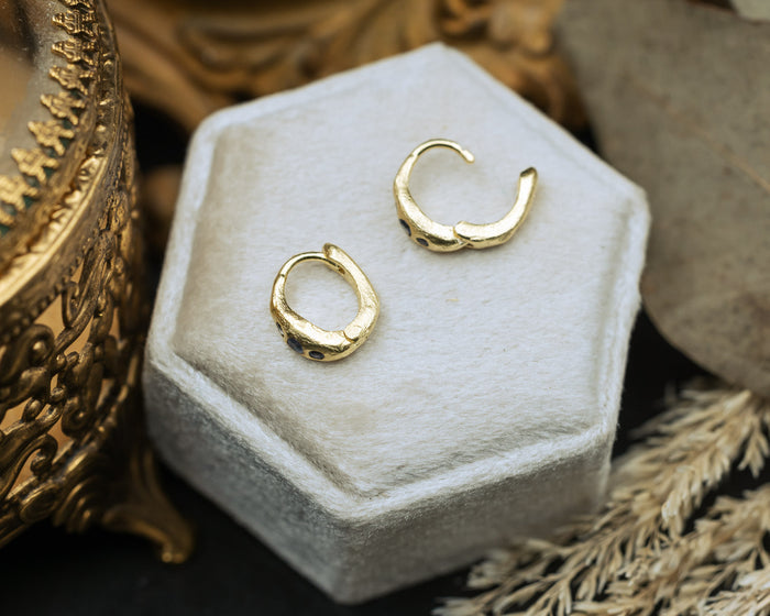DECO COLLECTION - 18K GOLD VERMEIL HOOP EARRINGS WITH IOLITE ACCENTS - BY JORGE REVILLA-Staghead Designs
