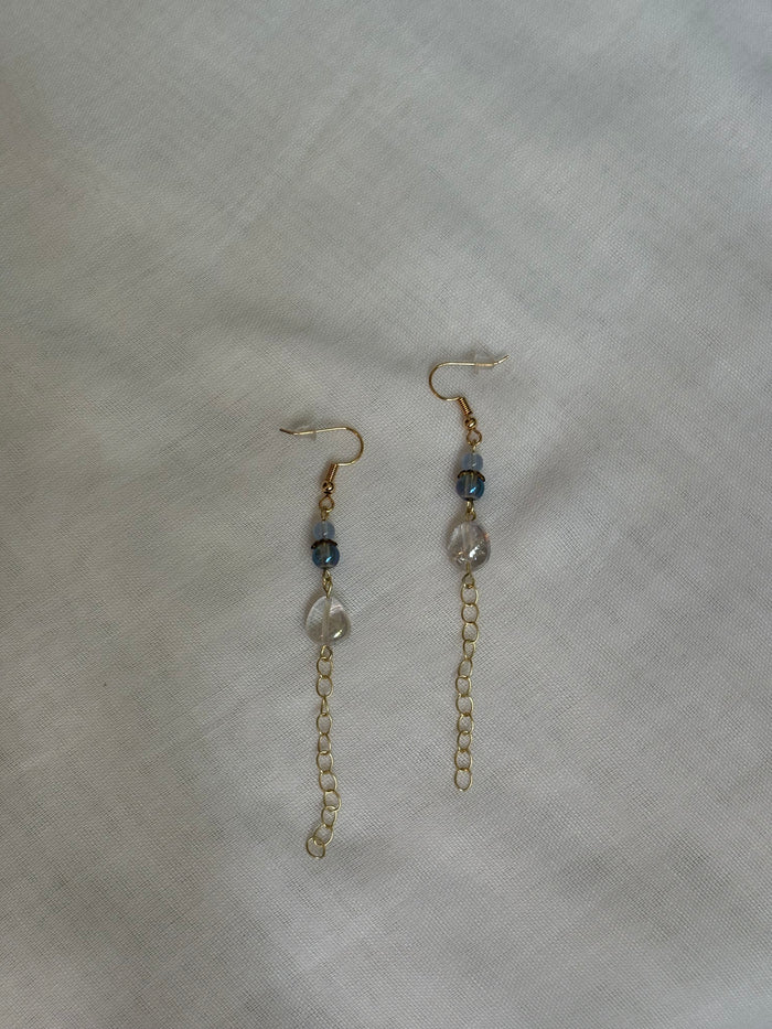 Delicate Blue and Clear Beaded Dangling Earrings