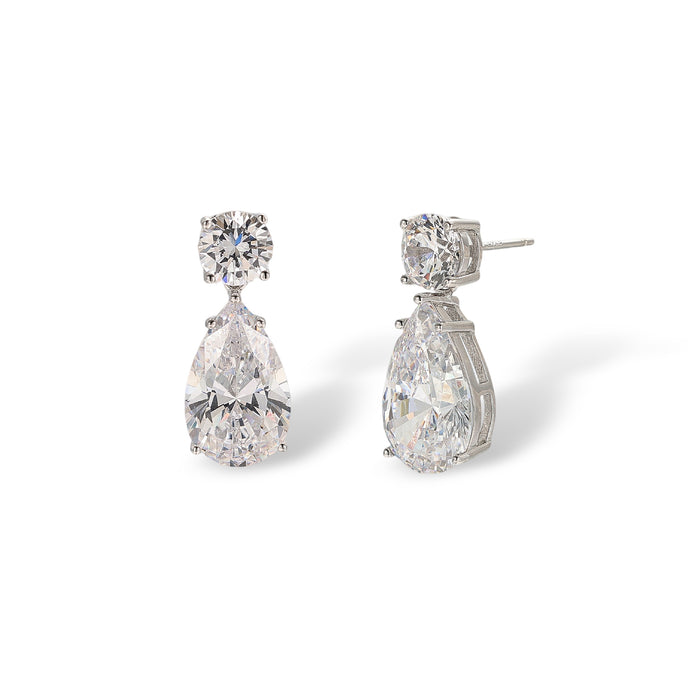 Déméter White Round Teardrop Drop Earrings
