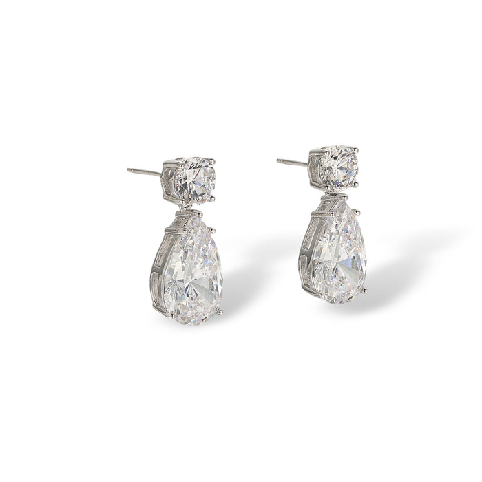 Déméter White Round Teardrop Drop Earrings
