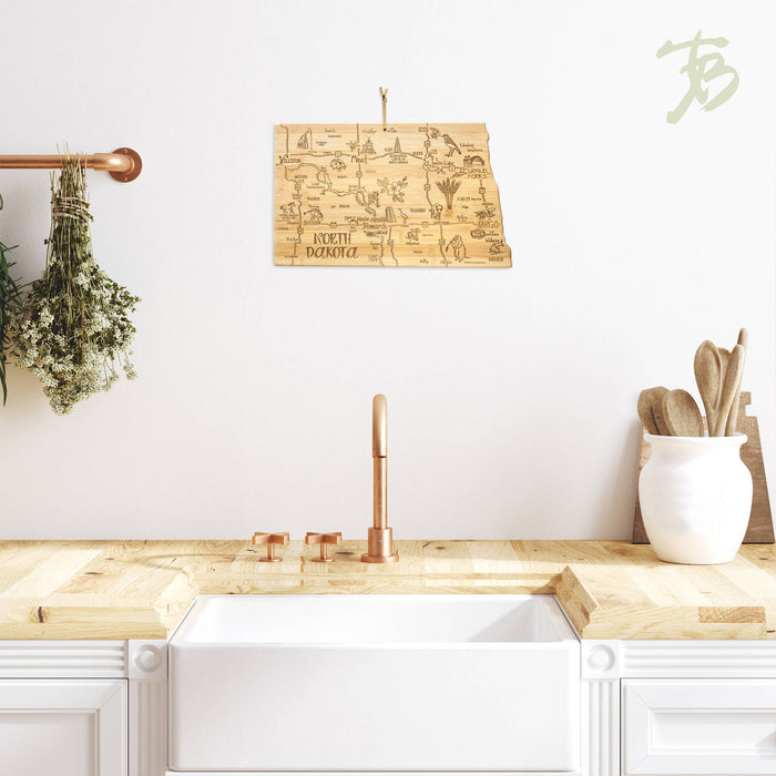 Destination North Dakota Cutting Board with Engraved Artwork