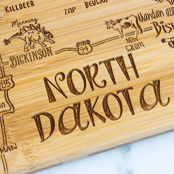 Destination North Dakota Cutting Board with Engraved Artwork