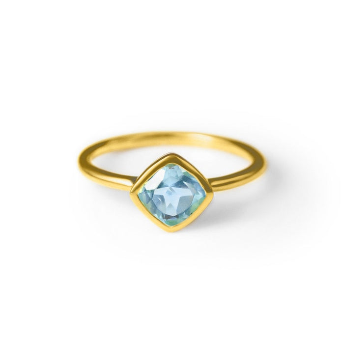 Diamond Shape Blue Topaz Stacking Ring | December Birthstone, Custom diamond birthstone ring for mom, Sterling Silver, 18k Gold Vermeil Gemstone Ring