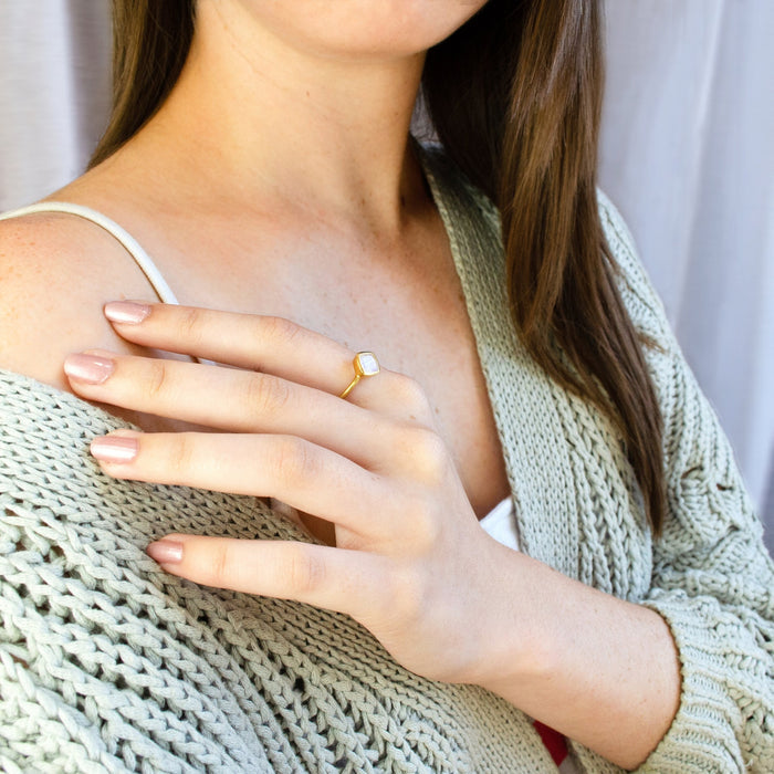 Diamond Shape Blue Topaz Stacking Ring | December Birthstone, Custom diamond birthstone ring for mom, Sterling Silver, 18k Gold Vermeil Gemstone Ring